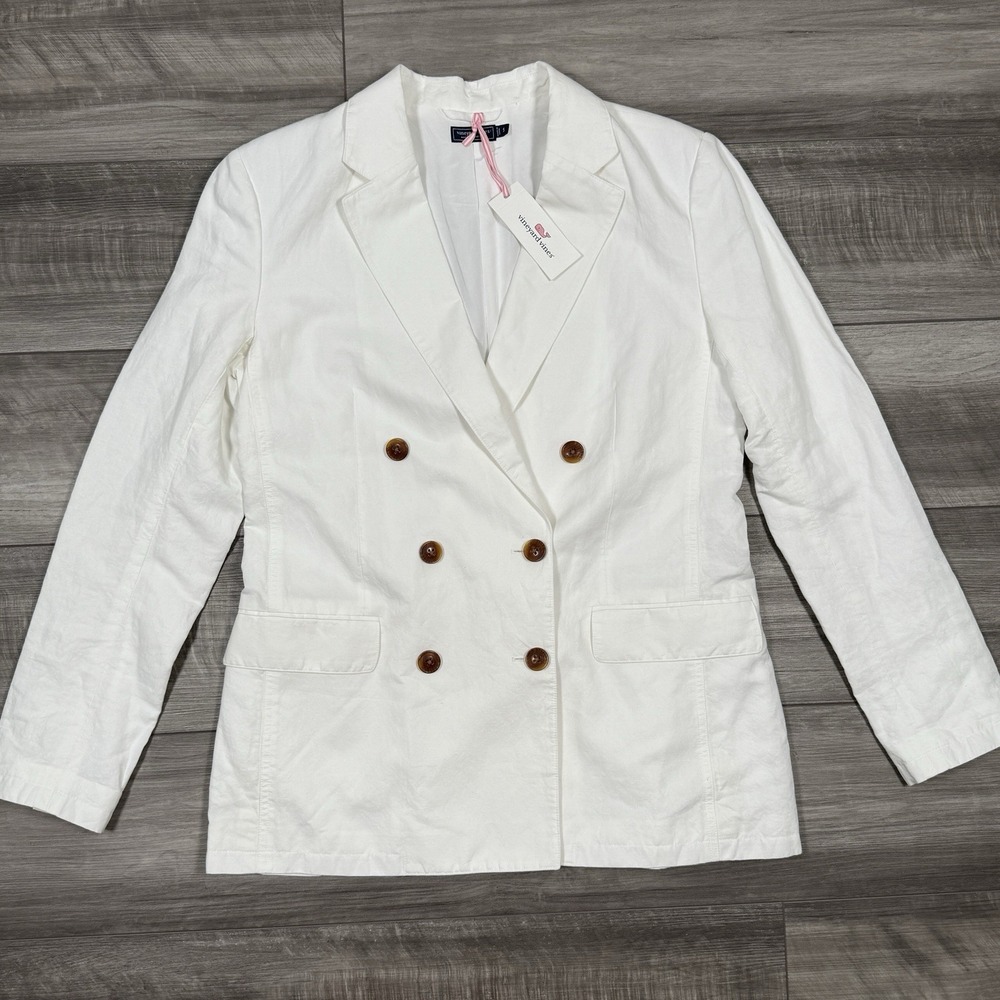 Vineyard Vines Women's Double Breasted Linen Blend Blazer White SMALL NEW‎ $298